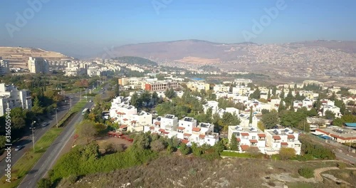 Carmiel City, Aerial view, Israel Karmiel and Galilee mountains, Drone shot, Galilee, Israel photo