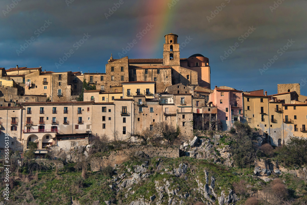 Rainbow over a Hilltop Village in Southern Italy