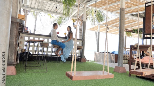 Couple in love spend time at sand tropical beach of Thailand island