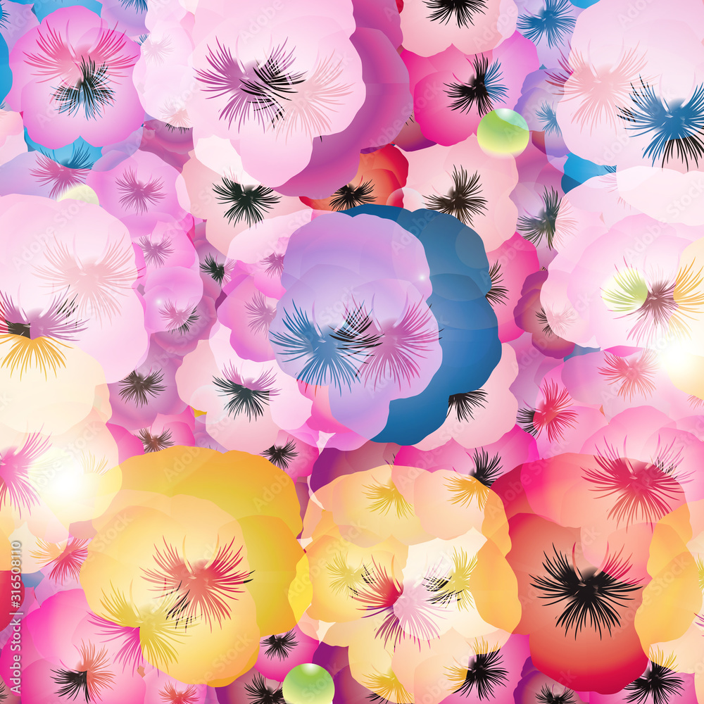 パンジーの花のイラストカラフル一面正方形背景素材 Stock Illustration Adobe Stock