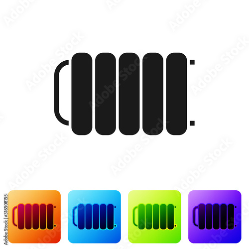 Black Heating radiator icon isolated on white background. Set icons in color square buttons. Vector Illustration