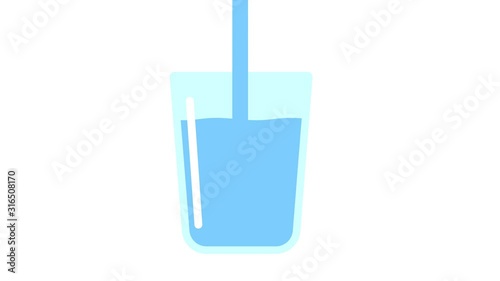 2D animation. Drinking water that is filled into a glass of water Concept of healthy drinking water.