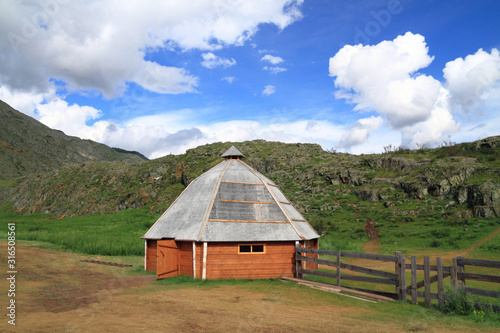 Photography Traditional housing with the name ail in the mountains of Altai in Siberia