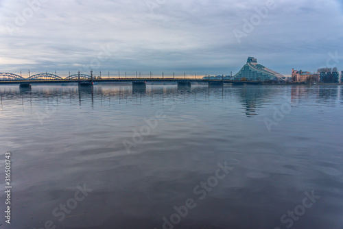 Cityscape View of Riga Latvia with Bridge and River © JonShore