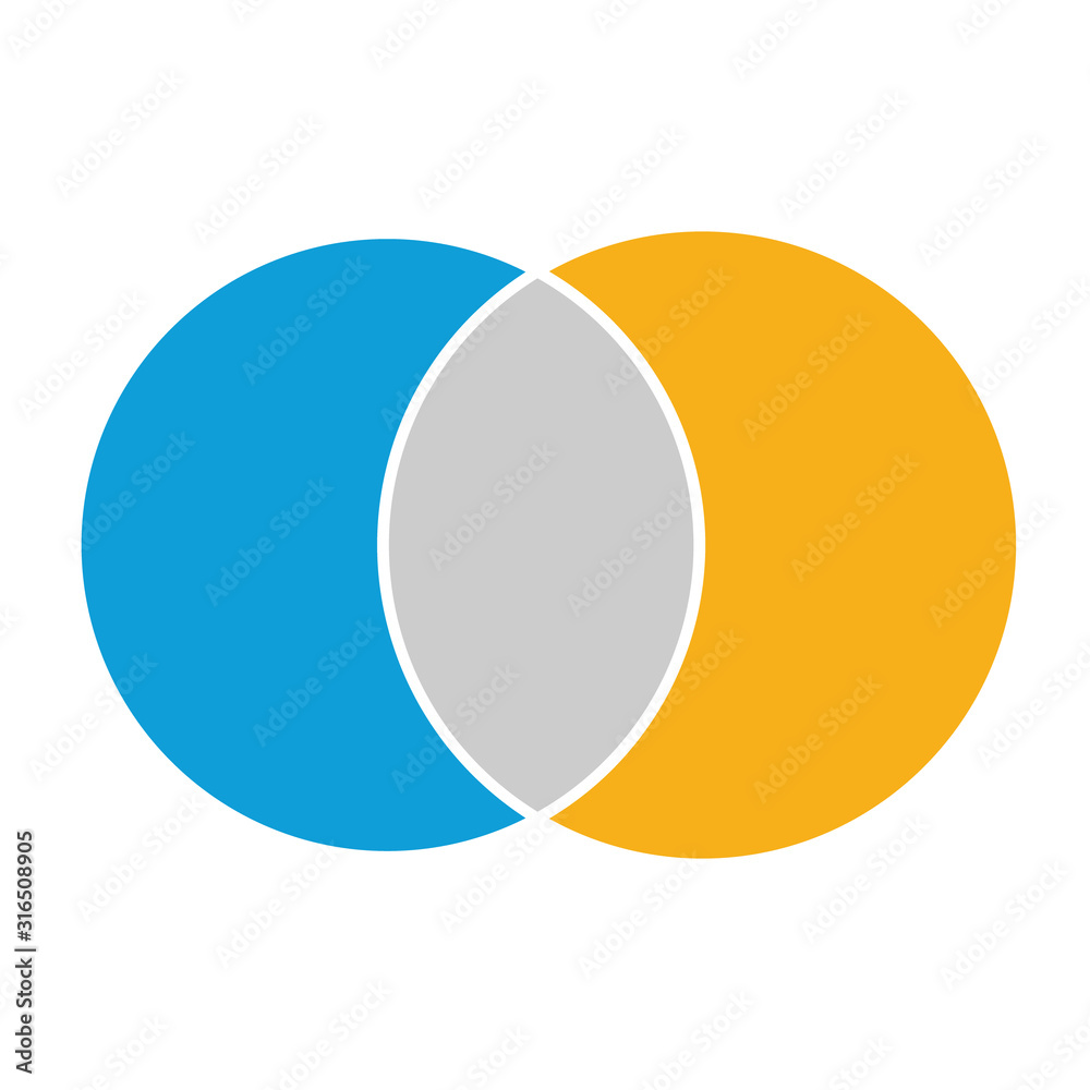 Venn diagram maths vector, Negative space, color modern icon - isolated on white background