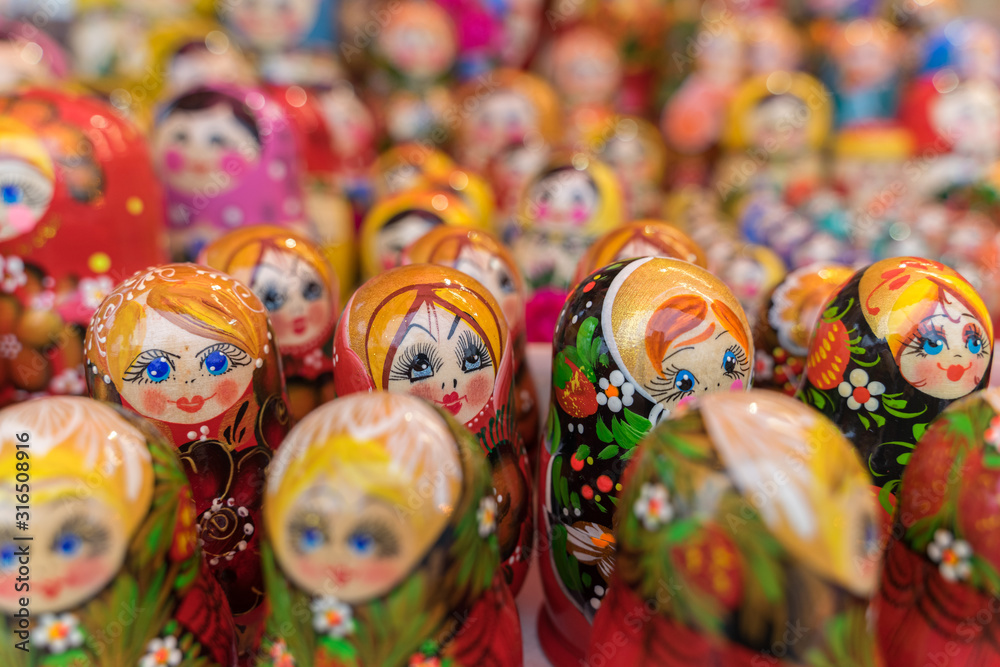 Russian nesting dolls close-up. Russian folk art