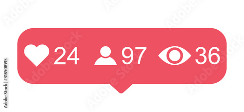 View, user and like popular icon notification symbol instagram. Button for social media