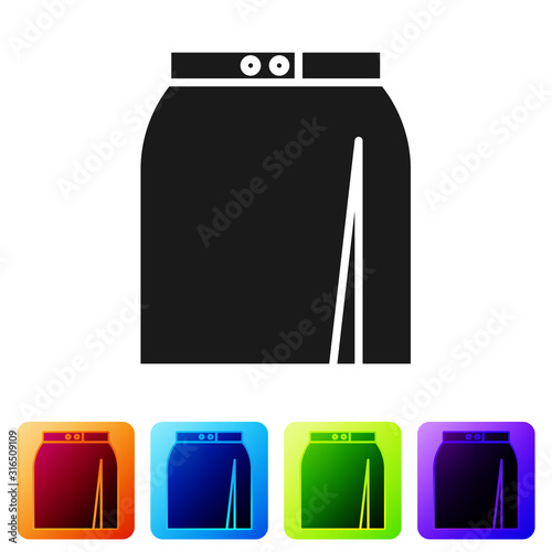Black Skirt icon isolated on white background. Set icons in color square buttons. Vector Illustration