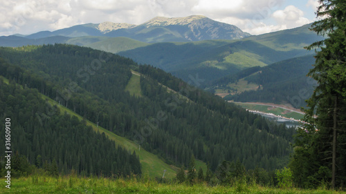 view of the Carpathian mountains from the top of Bukovel mountain, Carpathian mountains, Ukraine