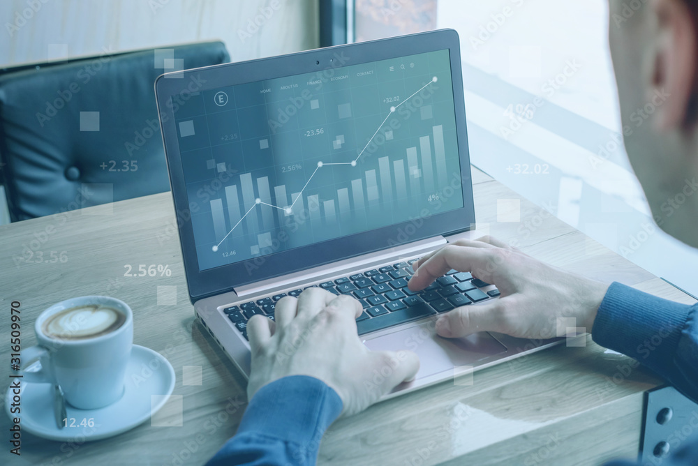 Growth stocks on app concept. Modern graphic on lato computer. Concept of value and business growth with the help of modern technologies Growth stocks on app concept. Modern graphic on lato computer. Concept of value and business growth with the help of modern technologies