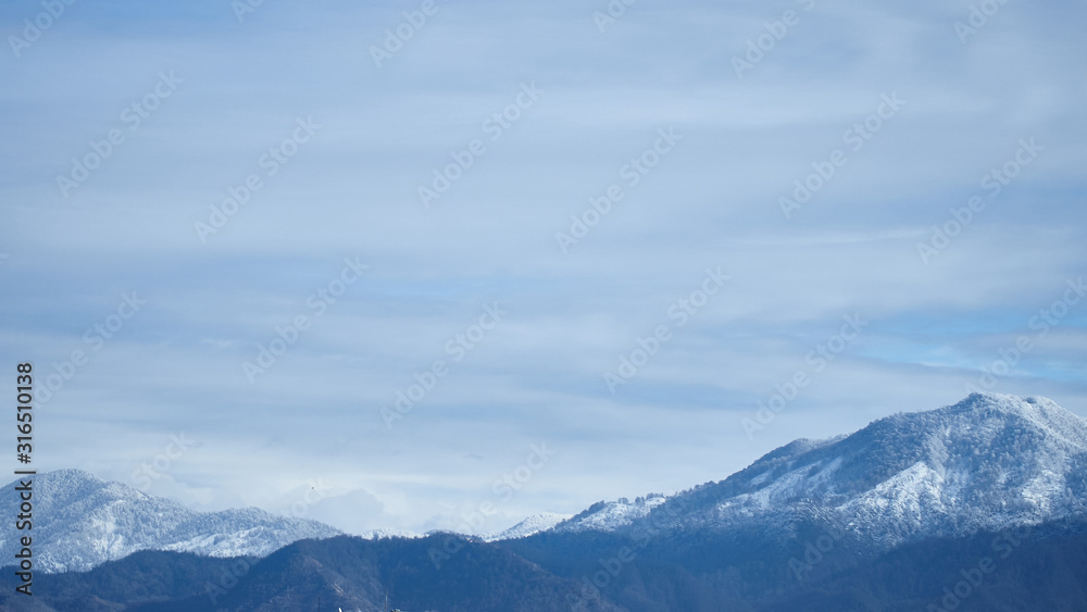 Landscape of majestic high snowy mountain tops in the Caucasus, Batumi
