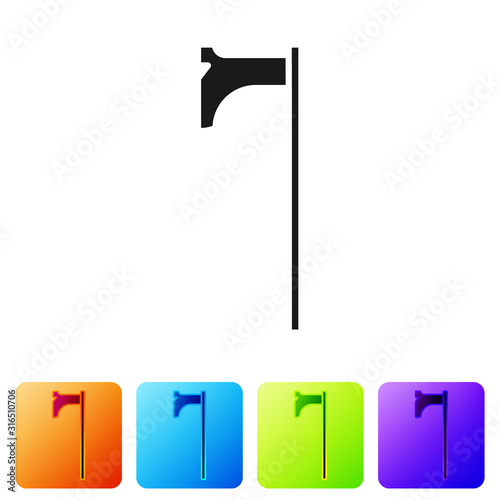 Black Medieval axe icon isolated on white background. Battle axe, executioner axe. Medieval weapon. Set icons in color square buttons. Vector Illustration