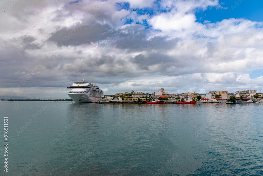 5 JAN 2020 - Pointe-a-Pitre, Guadeloupe, FWI - Cruise ship in the harbor 5 JAN 2020 - Pointe-a-Pitre, Guadeloupe, FWI - Cruise ship in the harbor