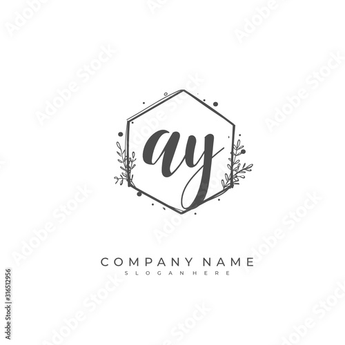 Handwritten initial letter A Y AY for identity and logo. Vector logo template with handwriting and signature style.