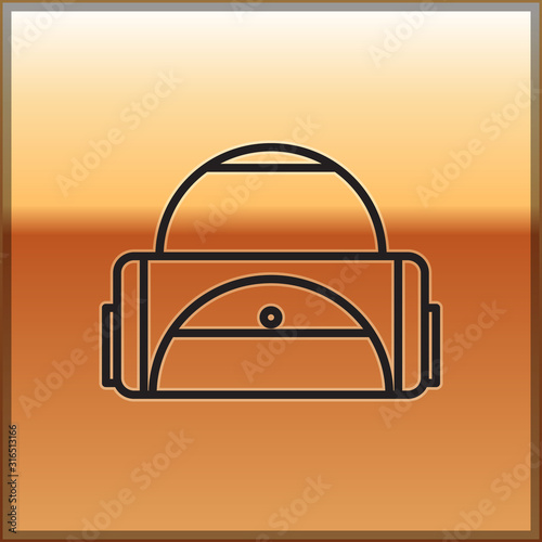 Black line Sport bag icon isolated on gold background. Vector Illustration