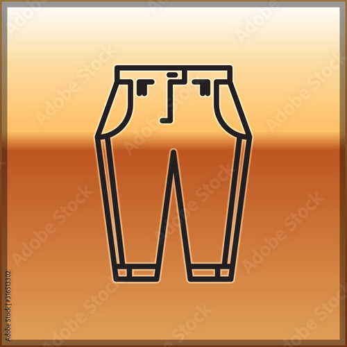 Black line Pants icon isolated on gold background. Vector Illustration