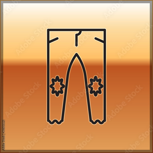 Black line Pants icon isolated on gold background. Vector Illustration