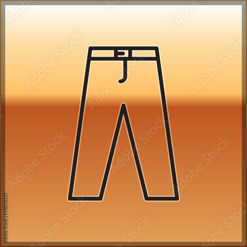 Black line Pants icon isolated on gold background. Vector Illustration