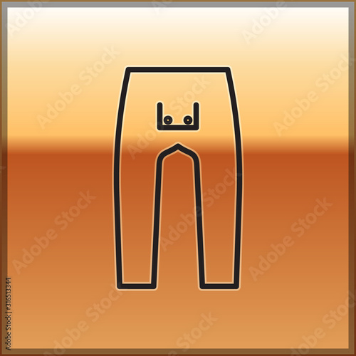 Black line Pants icon isolated on gold background. Vector Illustration