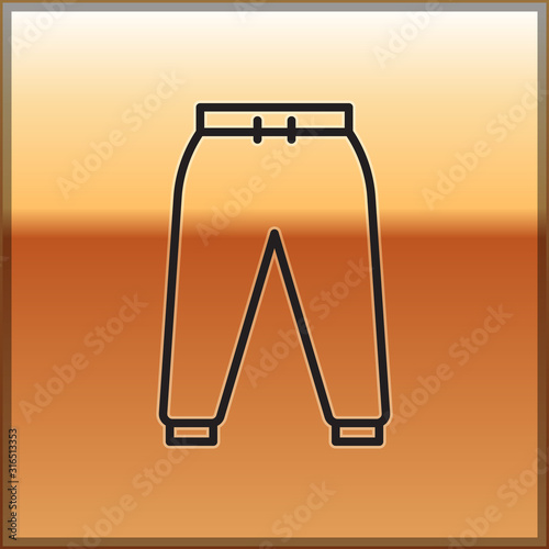 Black line Sport pants icon isolated on gold background. Vector Illustration