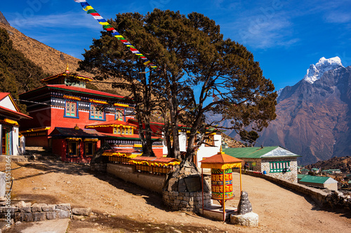 Khumjung, Nepal - November 22, 2019: Awesome view at Khumjung monastery in Khumjung village located north of Namche bazaar on the way to Everest base camp Trekking in Nepal photo