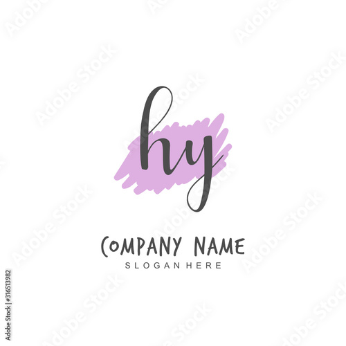 Handwritten initial letter H Y HY for identity and logo. Vector logo template with handwriting and signature style.