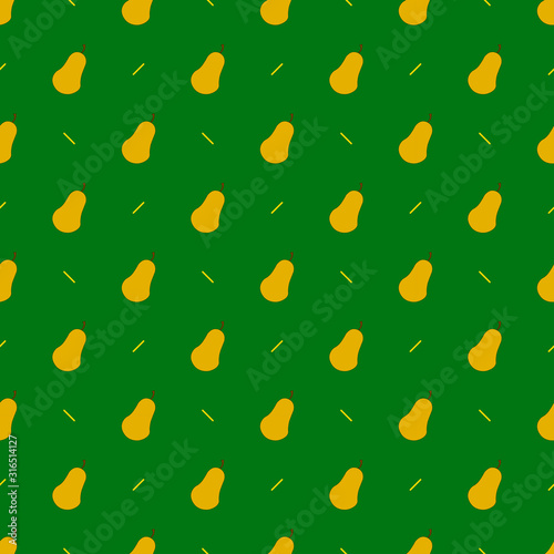 yellow pear on green background. pattern. vector illustration