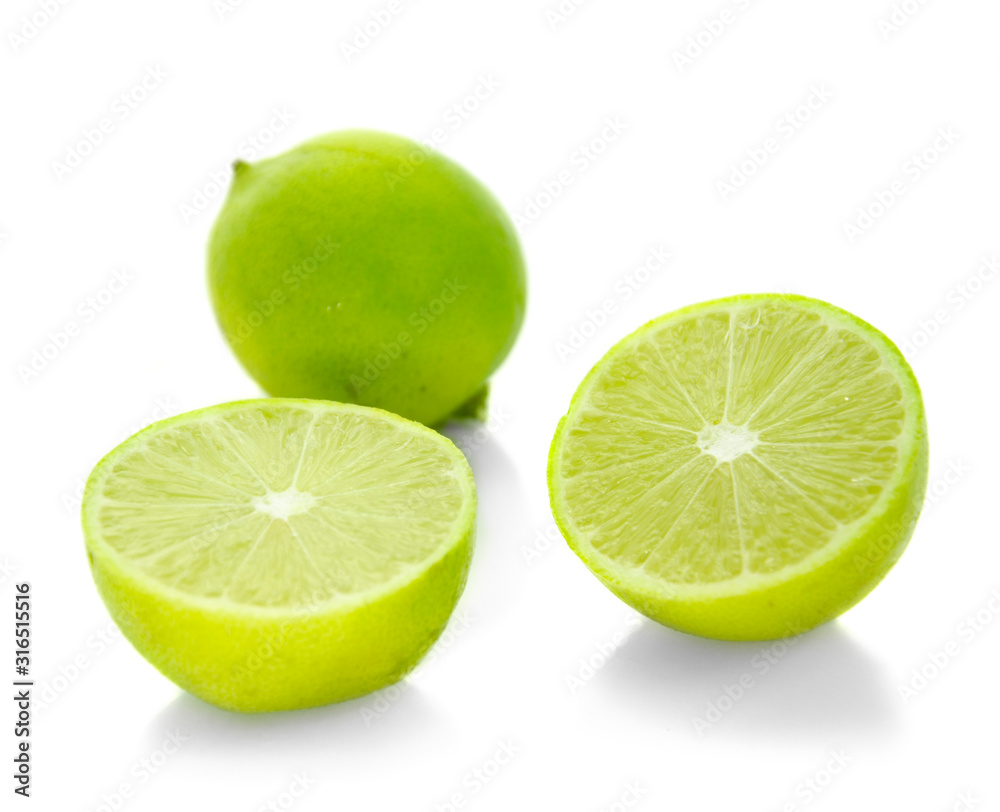green lemon slice isolated on white background