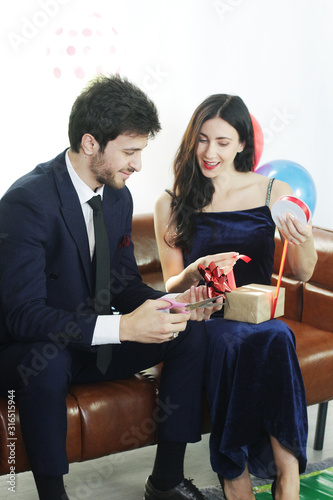 Photography Sweet couple Love smile and spending Romantic christmas time and celebrating new