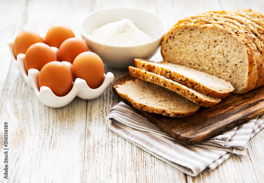 Bread, eggs and flour Bread, eggs and flour