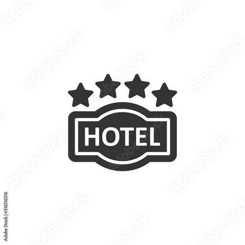 Hotel 4 stars sign icon in flat style. Inn vector illustration on white isolated background. Hostel room information business concept.