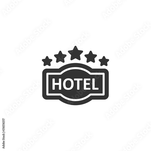 Hotel 5 stars sign icon in flat style. Inn vector illustration on white isolated background. Hostel room information business concept.