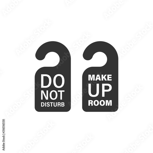 Do not disturb hotel sign icon in flat style. Inn vector illustration on white isolated background. Make up room business concept.