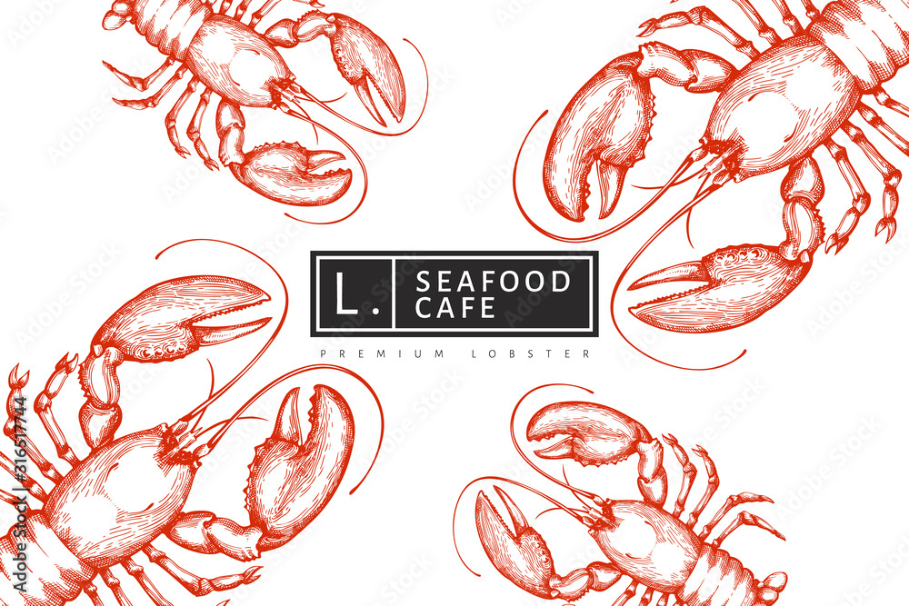 Lobster banner template. Hand drawn vector seafood illustration ...