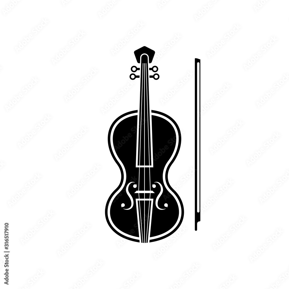 Violin musical instrument vector icon on white background. Violin musical instrument vector icon on white background.