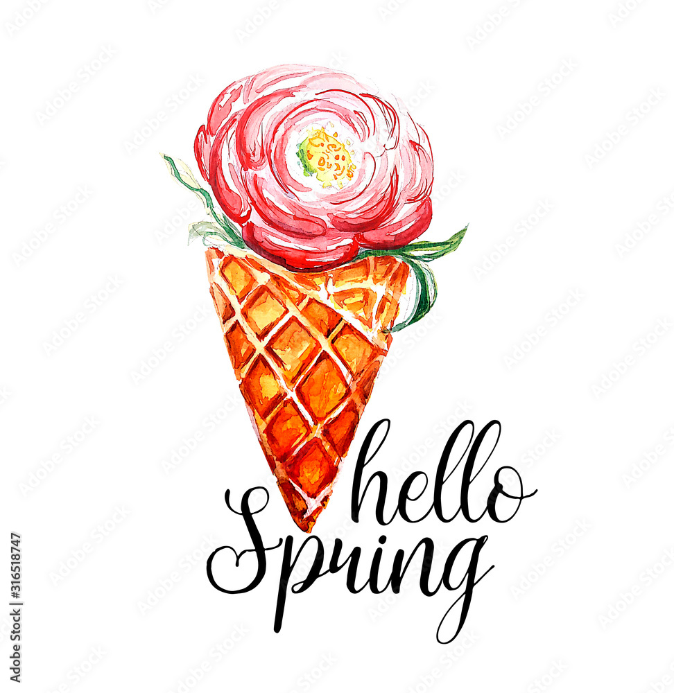 Watercolor waffle cone flower drawing art background Watercolor waffle cone flower drawing art background
