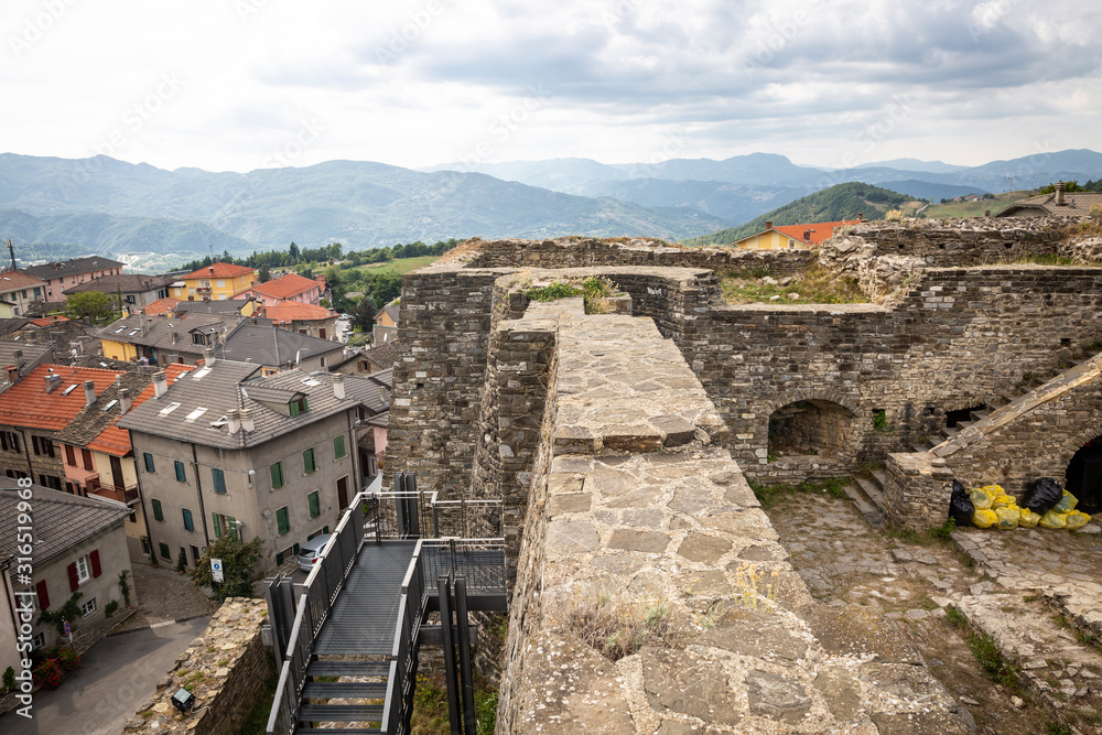a view over Berceto town and the castle, Province of Parma, Emilia-Romagna, Italy