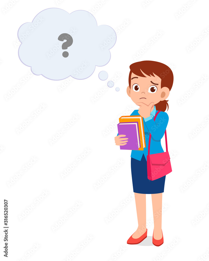 good looking woman with question mark above the head