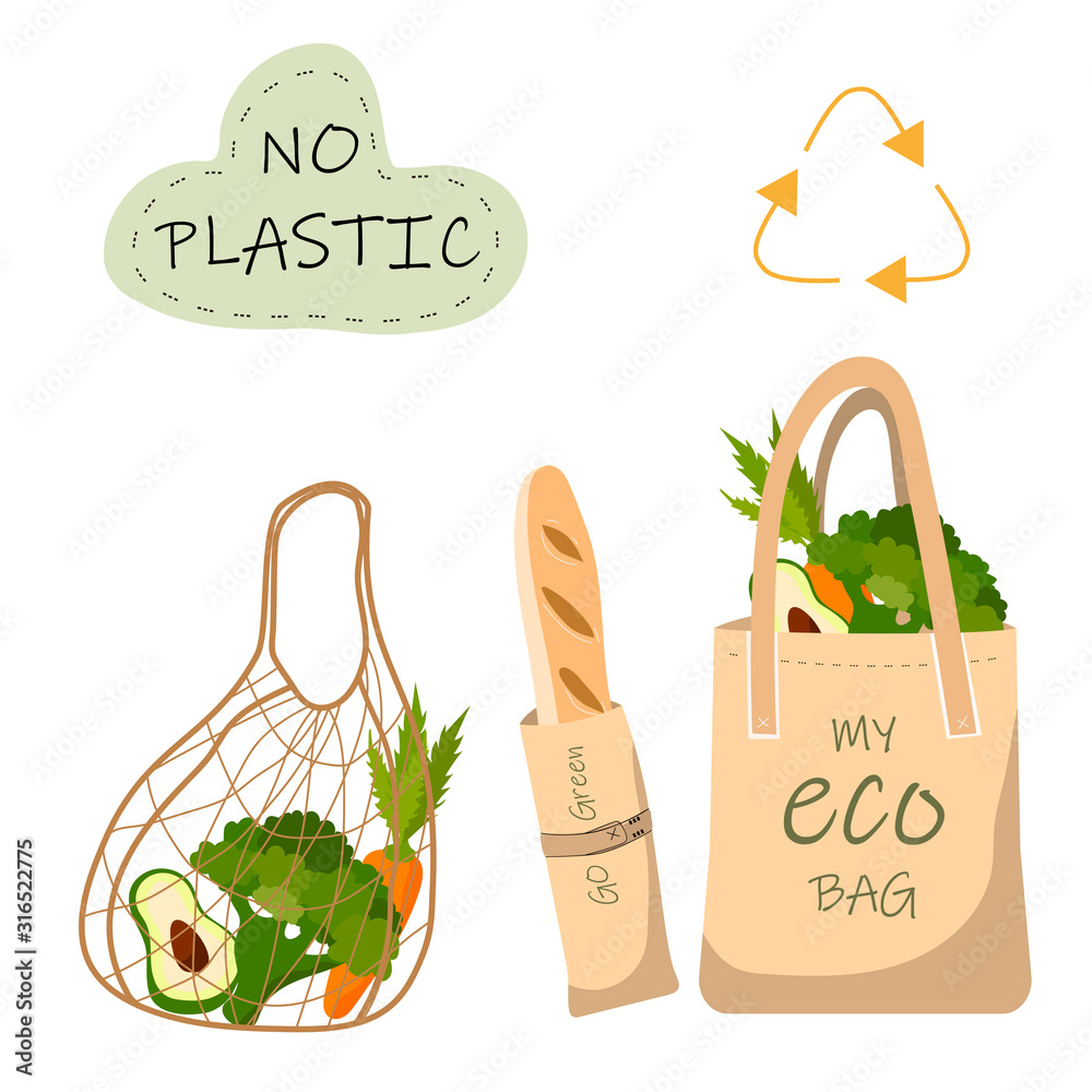 paper bag. Illustration set of recycled paper bags that do not cause harm the environment with recycling sign. Stock Vector | Adobe Stock