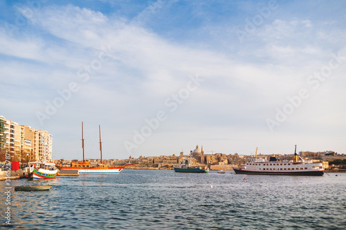 St.Paul cathedral and other historical buildings.Sunset panorama view of Valletta, Malta.