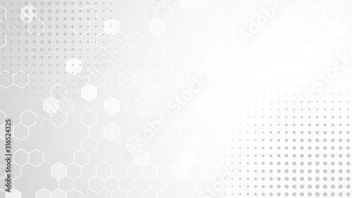 Hexagon Grid Backdrop. Abstract Gray White Background.  Halftone Pattern. Blank geometric Presentation Template. Vector illustration