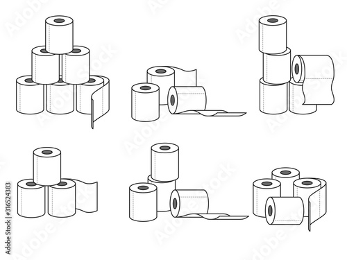 Collection of different groups of toilet paper rolls. Vector illustration