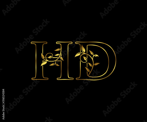 Golden H, D and HD Luxury Letter Logo Icon 