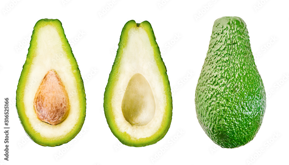 set of avocado with clipping path