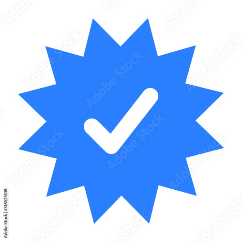 weißer Haken in einem blauen Stern, Icon für Zustimmung