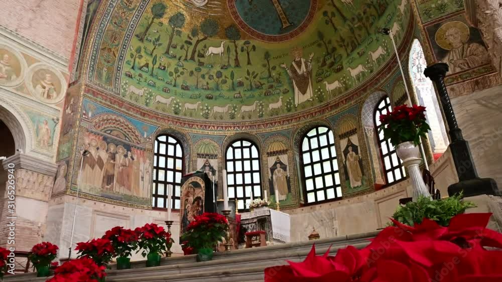 Ravenna, Italy, December 2019. Footage inside the Apollinare basilica