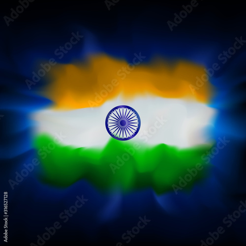 Abstract flag of India on blue sky background for celebration design. Indian patriotic template. Graphic abstract drawing background. Indian flag banner vector design