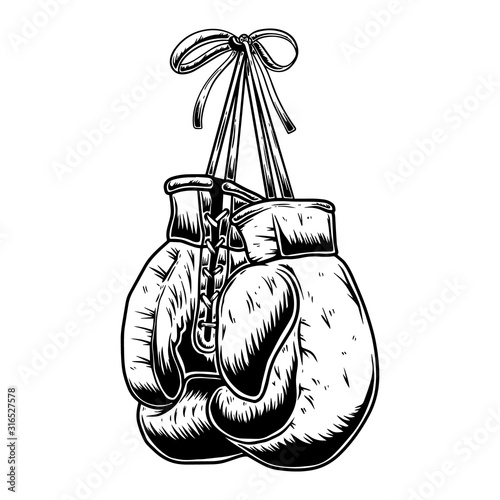 Illustration of boxing gloves on white background. Design element for logo, label, emblem, sign. Vector illustration
