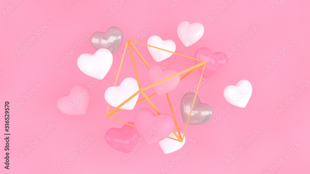 Hearts background. Valentines day banner design. 3d illustration. Pastel pink hearts. Love symbol wallpaper. Datting, wedding, engagement, marriage celebration. Romantic poster.