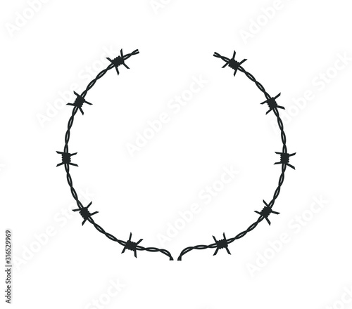 Barbed wire wreath Icon shape silhouette. Champion, heraldic, winner logo symbol sign. Vector illustration image. Isolated on white background.